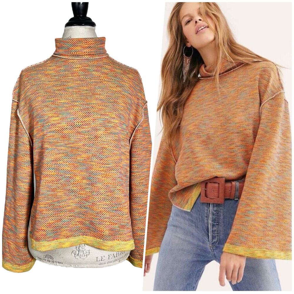 We The Free | Women | Marled Rainbow Bell Sleeve Turtleneck Sweater | Size XS